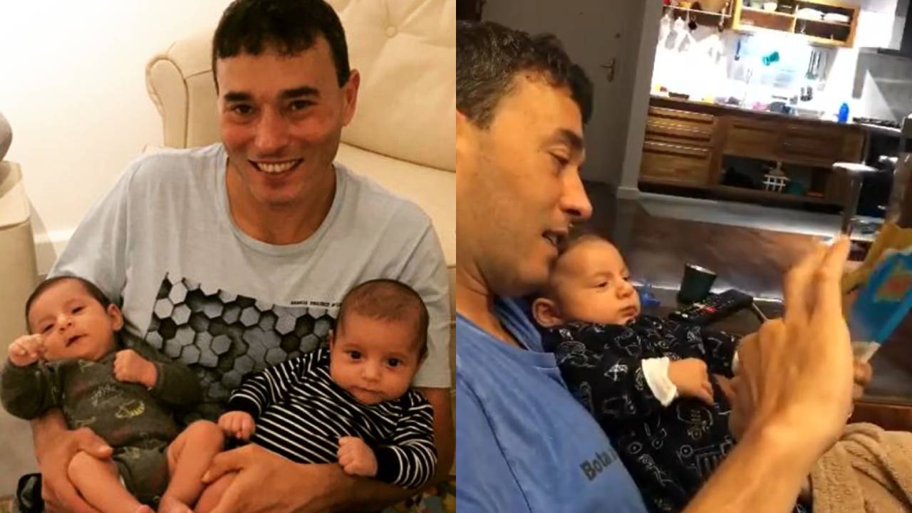 Não tirou o olho! André Rizek faz flagra fofíssimo do filho de dois meses interessado em leitura: “Ligadaço”