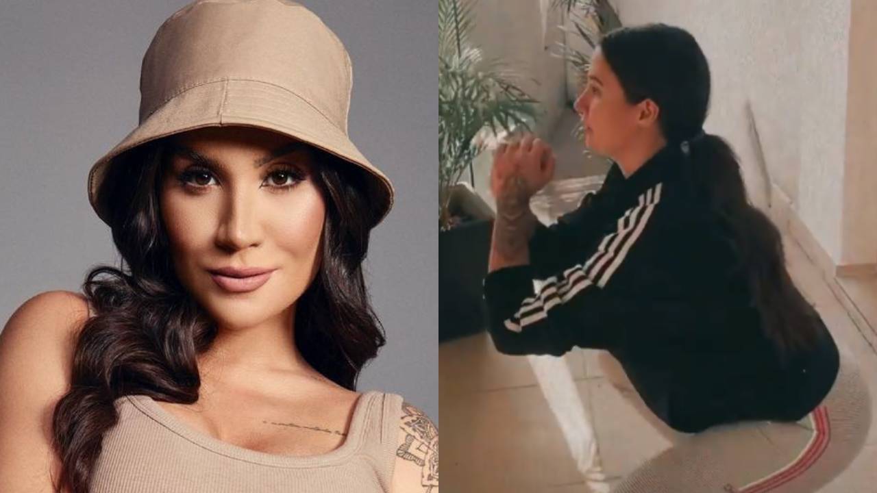 Aos 8 meses de gestação, ex-BBB Bianca Andrade se dedica aos exercícios e surge fazendo agachamentos