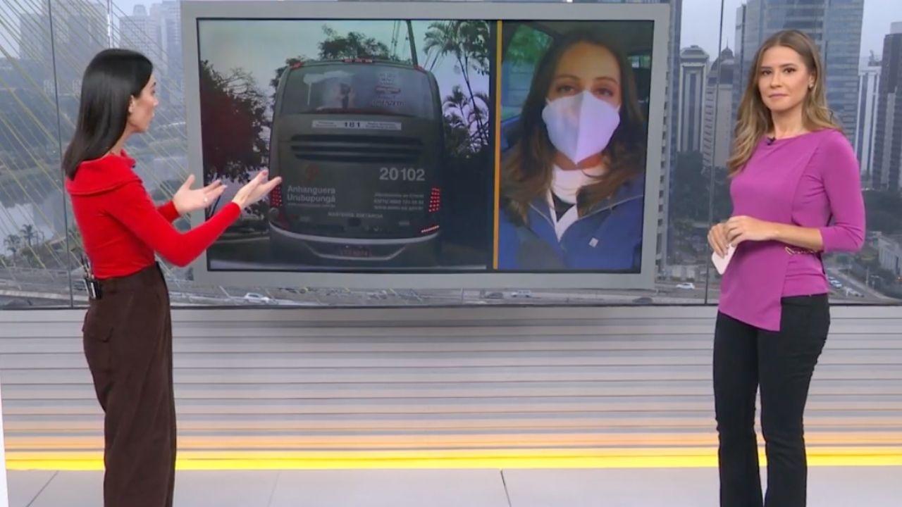 Equipe do ‘Bom Dia SP’ é atingida por ônibus ao vivo e assusta telespectadores do telejornal
