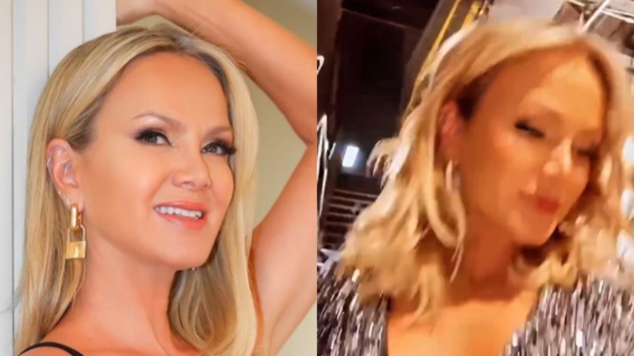 Aos 47 anos, Eliana para tudo com vestido tubinho brilhante e impressiona desfilando: “É a rainha!”