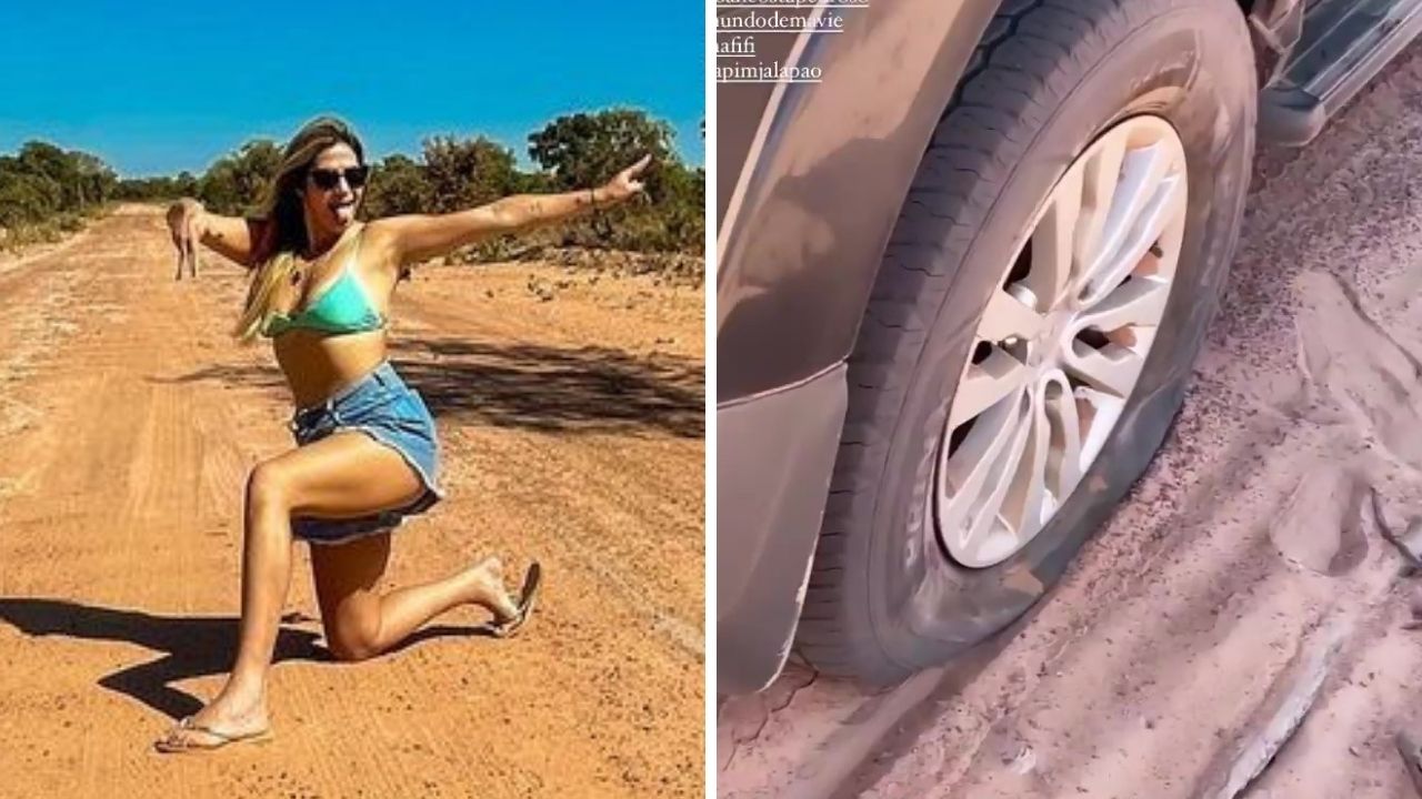 Filha do Leonardo passa perrengue em viagem após pneu do carro furar na estrada: “Normal, acontece”