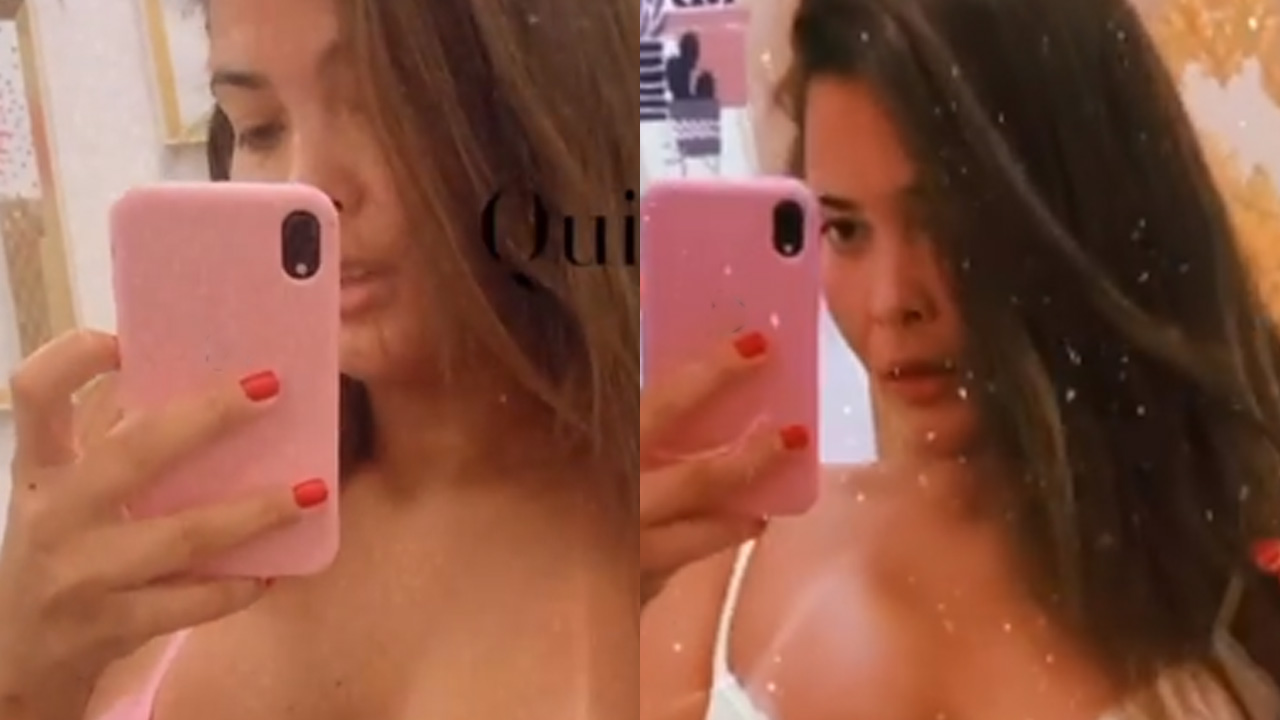 Geisy Arruda arranca biquíni de fita adesiva e mostra marquinha após bronzeamento artificial