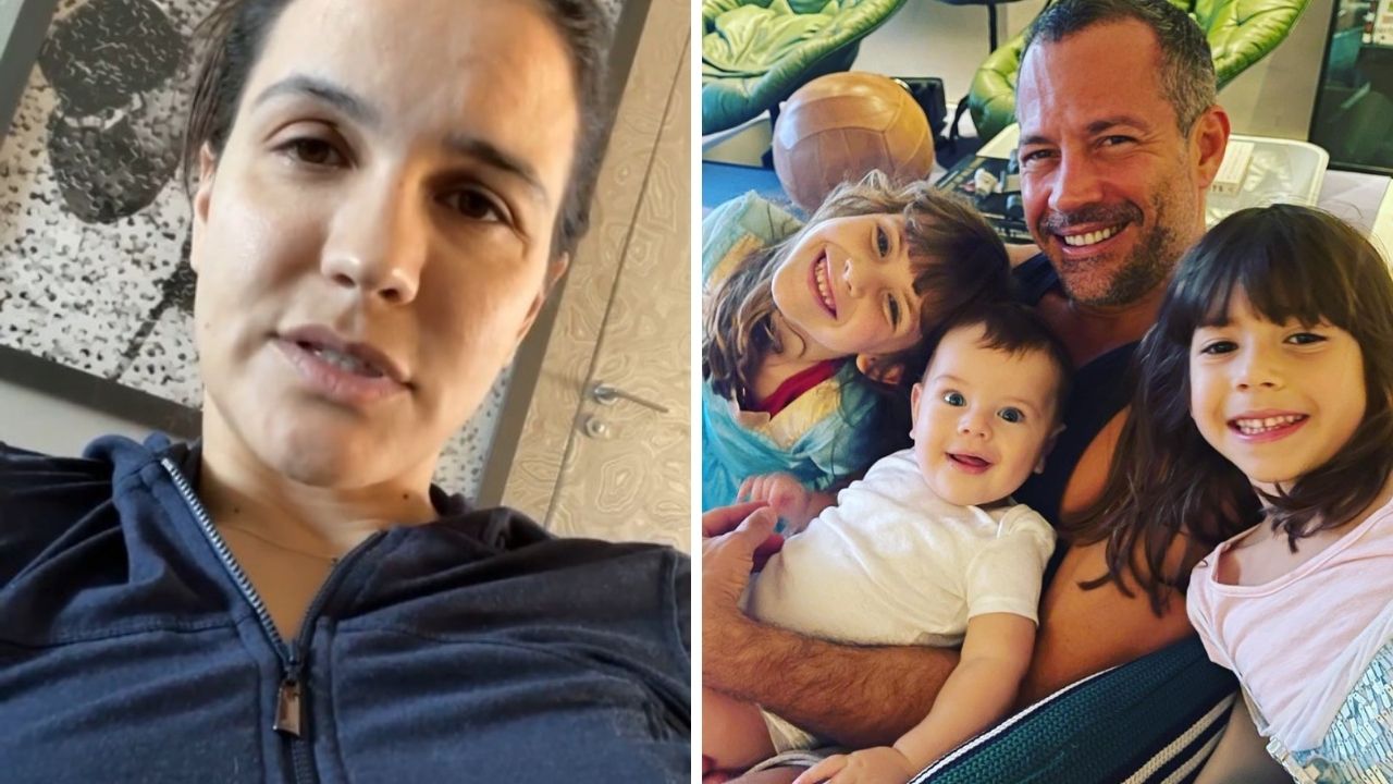 Esposa de Malvino Salvador passa três noites em claro após filhos adoecerem: “Não podemos parar”