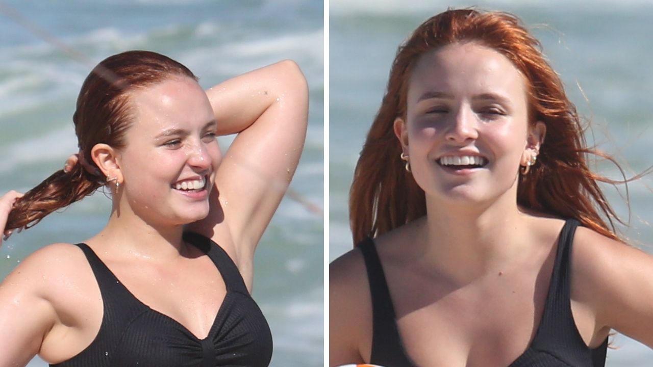 Em dia de calorão, Larissa Manoela vai com biquíni ousado à praia e pernões chamam a atenção