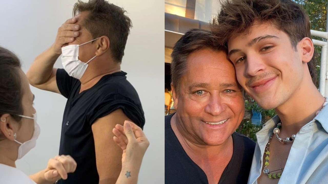 De olhos fechados, Leonardo toma a segunda dose da vacina contra Covid-19 e deixa filho caçula aliviado: “Amém”
