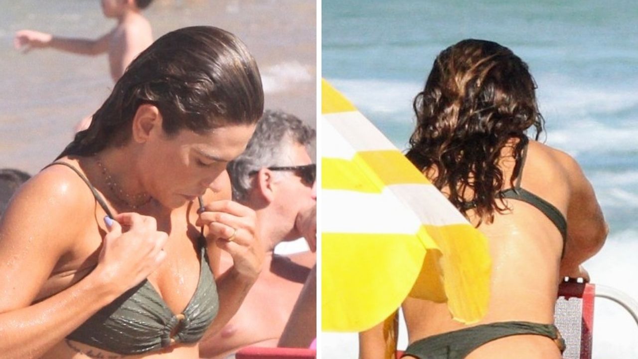 Pegou fogo! Esposa de Cauã Reymond desfila seu corpão após se refrescar em um banho de mar