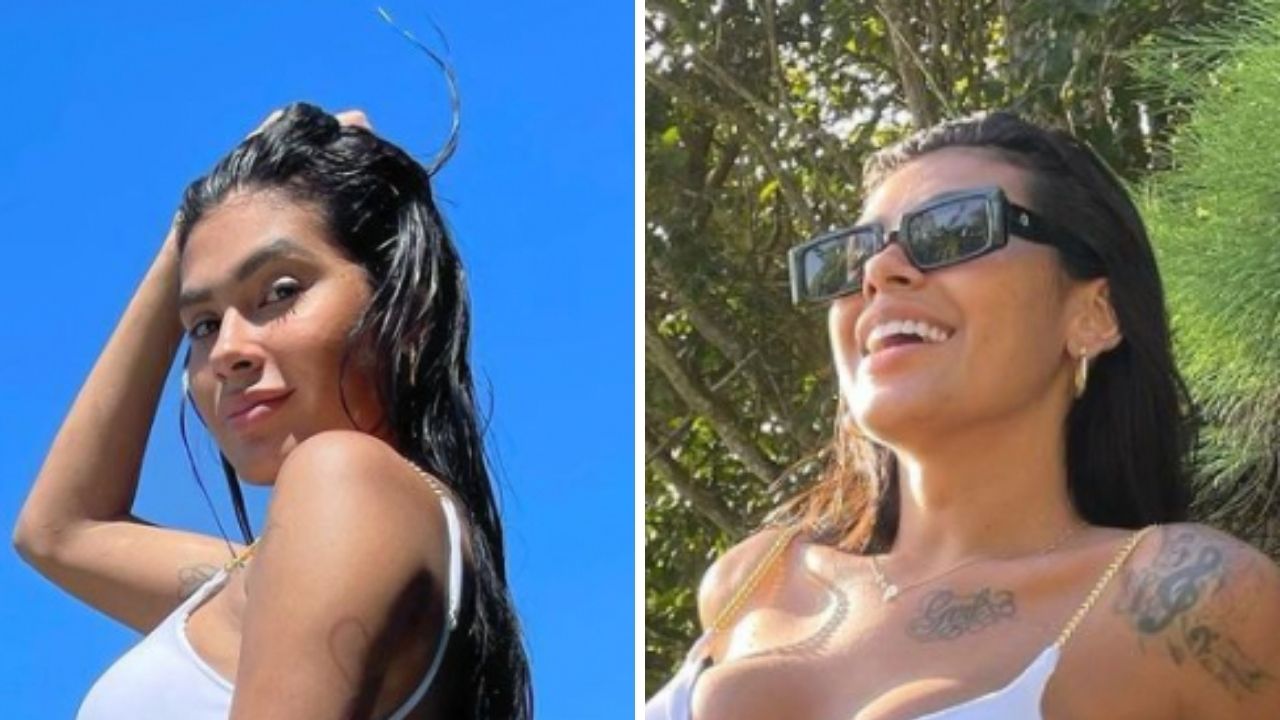 Ex-BBB Pocah exibe bumbum marcado com biquíni branco durante viagem para resort: “Minha paz”