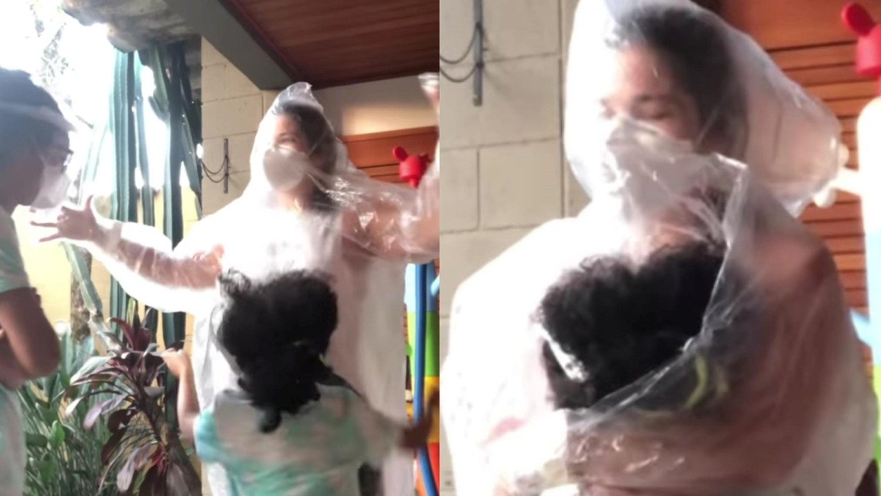 Samara Felippo veste capa de proteção e protagoniza cena tocante ao abraçar filhas com Covid-19: “Que emoção”