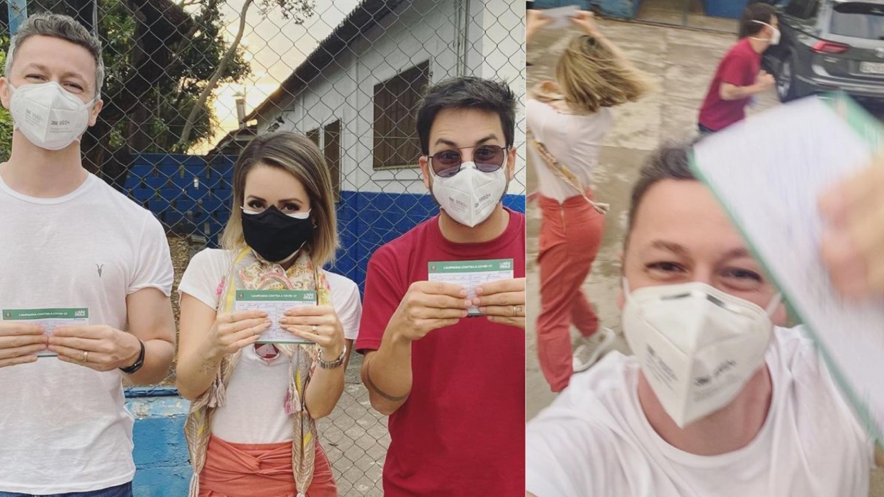 Sandy, Lucas Lima e Junior Lima são vacinados contra Covid-19 e celebram felizes da vida: “Emoção indescritível”