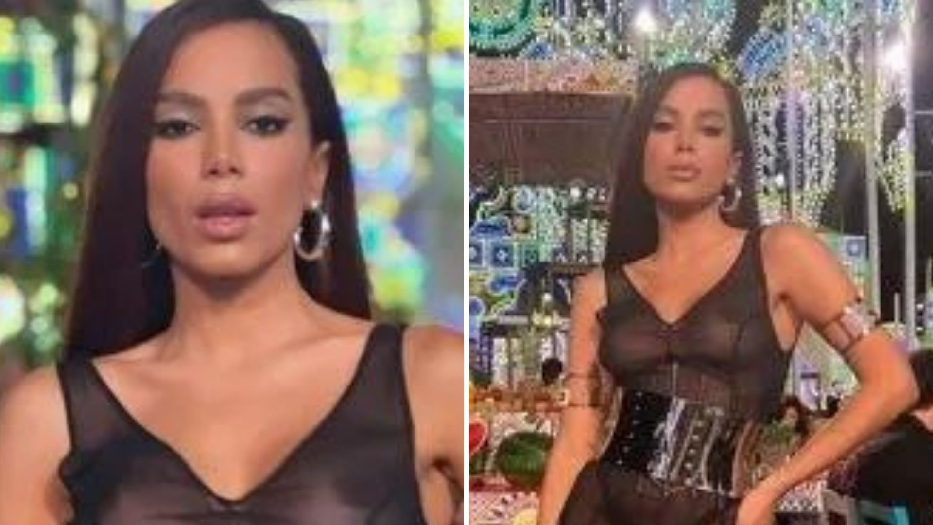 Ousada! Anitta causa e vai para festa com vestido totalmente transparente e os mamilos aparentes