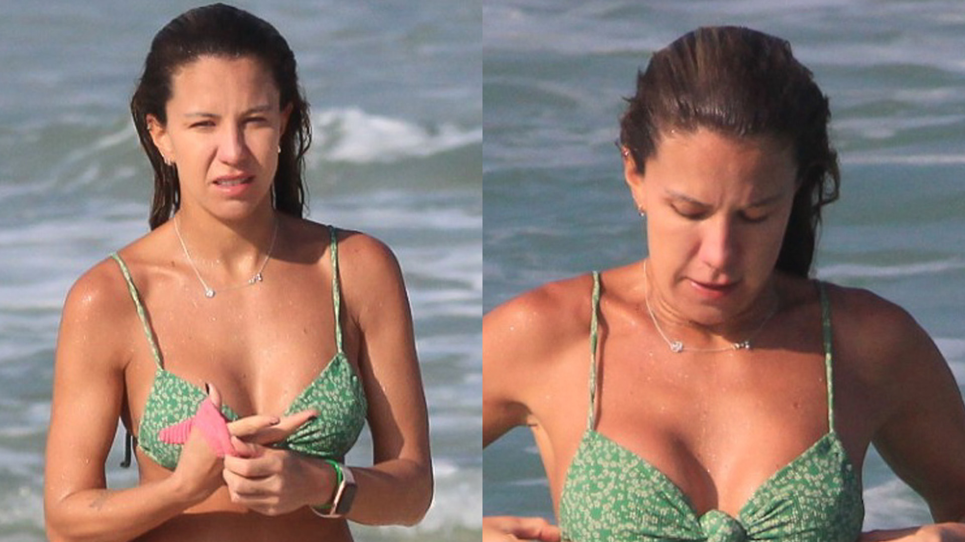 Apresentadora do ‘Esporte Espetacular’, Bárbara Coelho deixa cantinho da virilha aparecer na praia