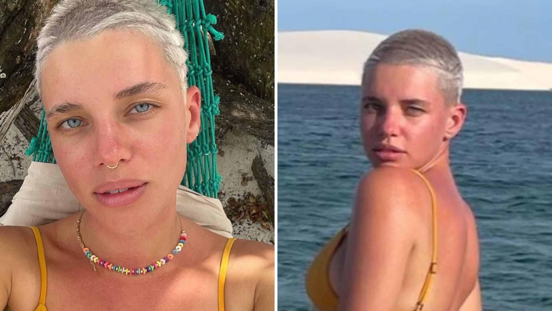 Bruna Linzmeyer exibe corpo natural com pelos em cliques de biquíni: “Beleza pura”