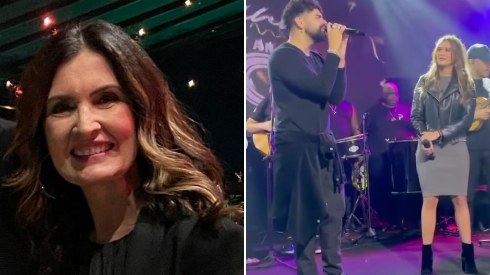 Com look ousado, Fátima Bernardes vai para noitada com a filha, que sobe no palco e rouba a cena