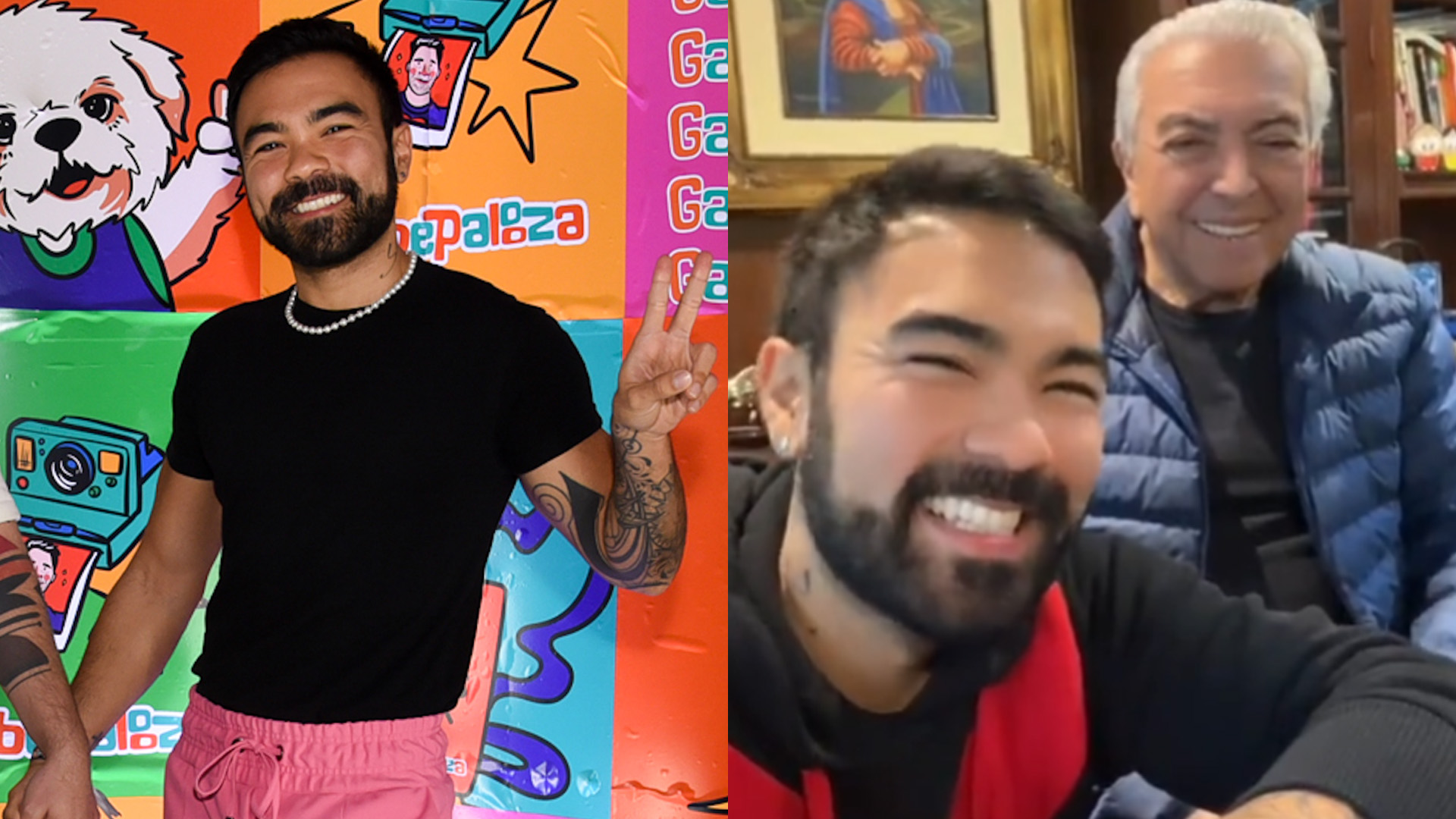Filho de Mauricio de Sousa dá beijão no marido em evento de famosos