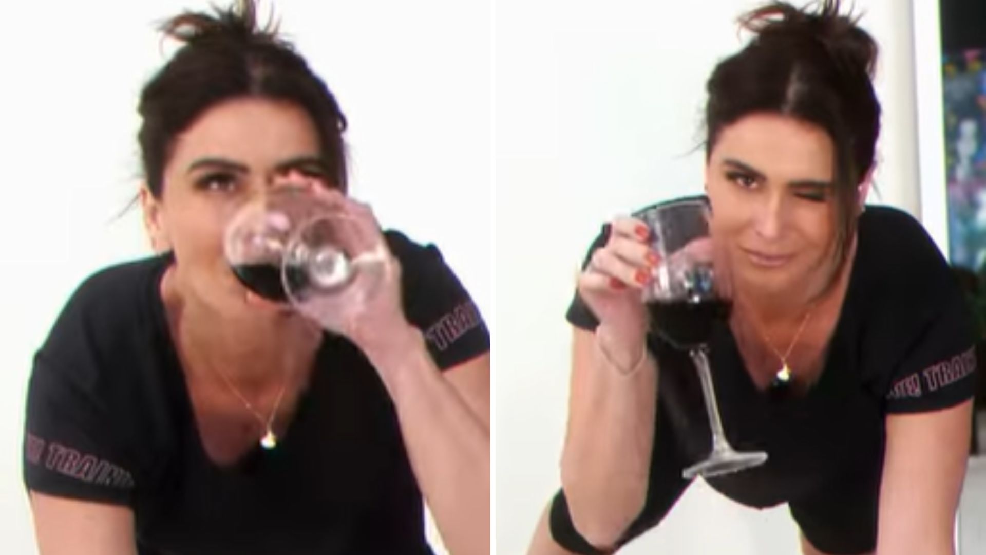 Giovanna Antonelli revoluciona as flexões e malha bebendo vinho: “Só treino assim”