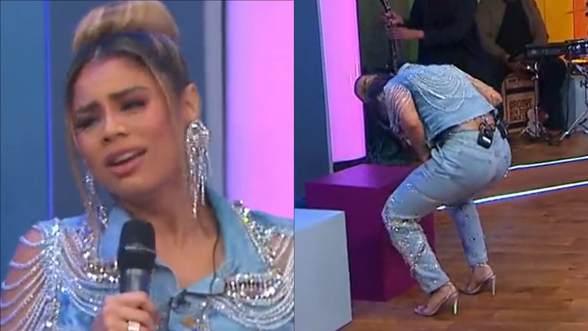 Ao vivo, Lexa desce até o chão, é traída pela calça e quase fica pelada: “Rasgou”