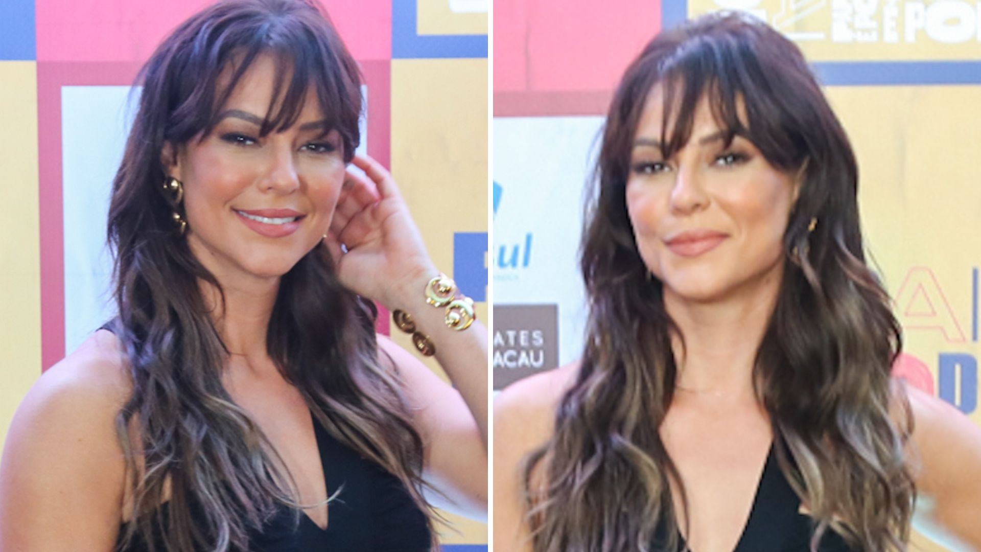 Toda gatinha! Paolla Oliveira rouba a cena com vestido preto coladinho e decote generoso