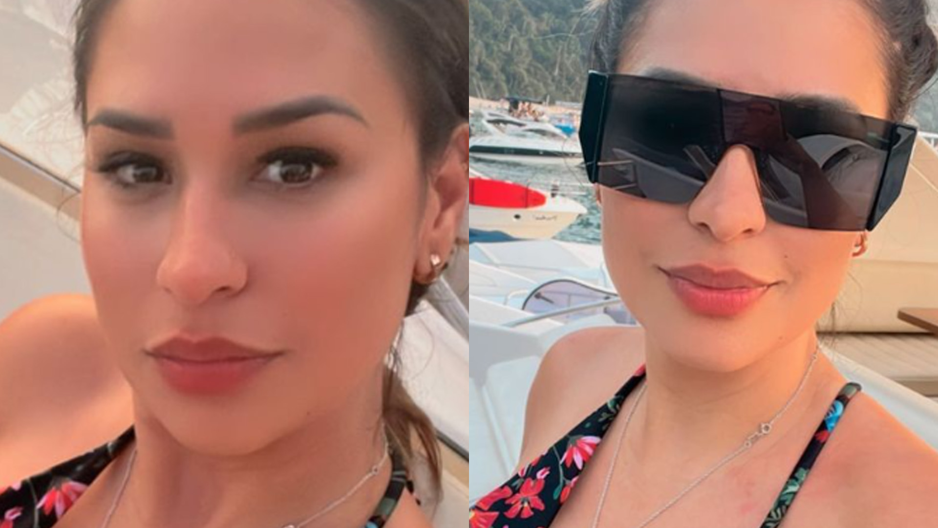 Simone usa maiô decotado em passeio de iate e mostra filha agarrada: “Grude”