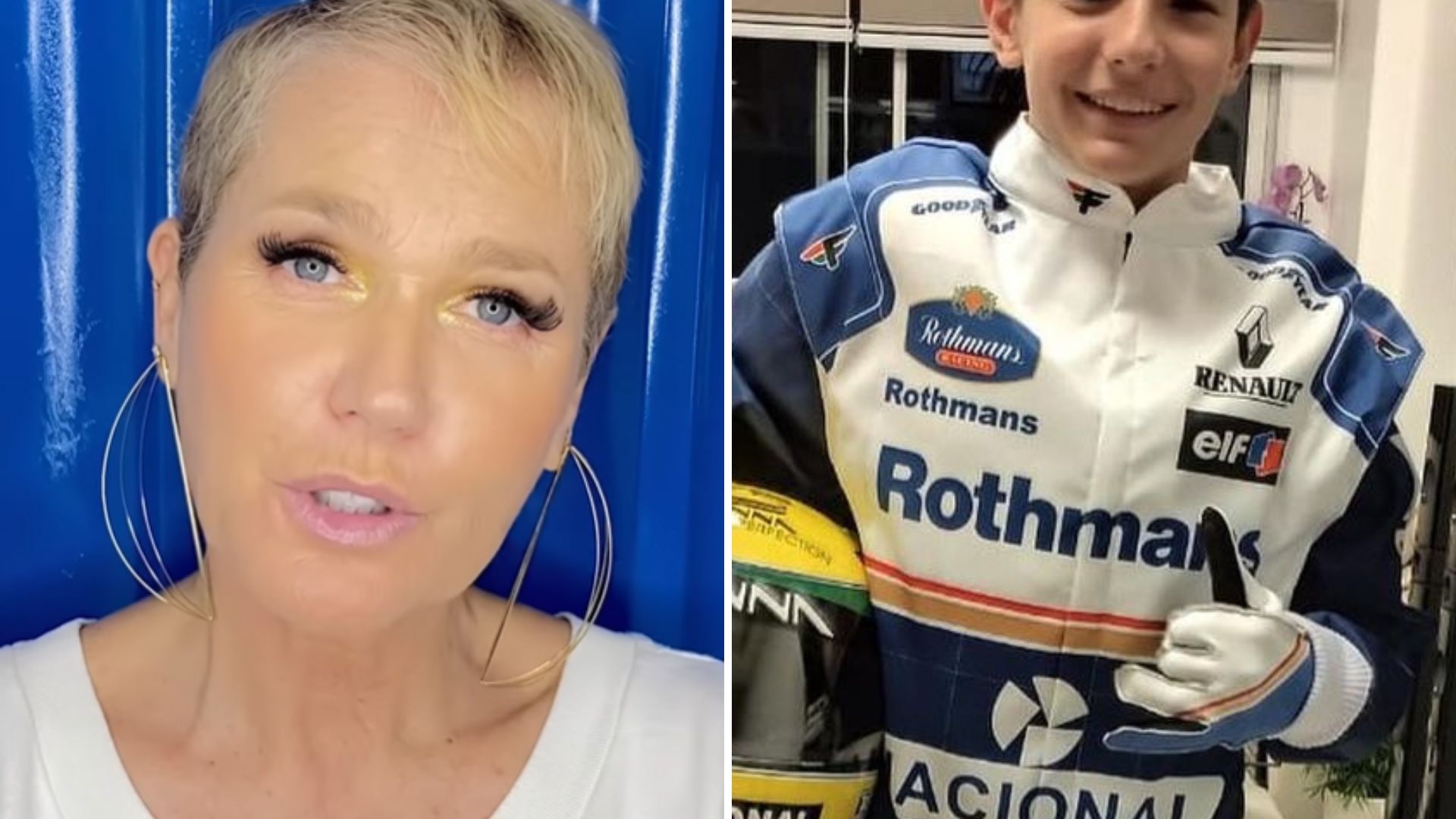 Xuxa surpreende filho de ex-Paquita com uniforme de Ayrton Senna: “Amo vocês”