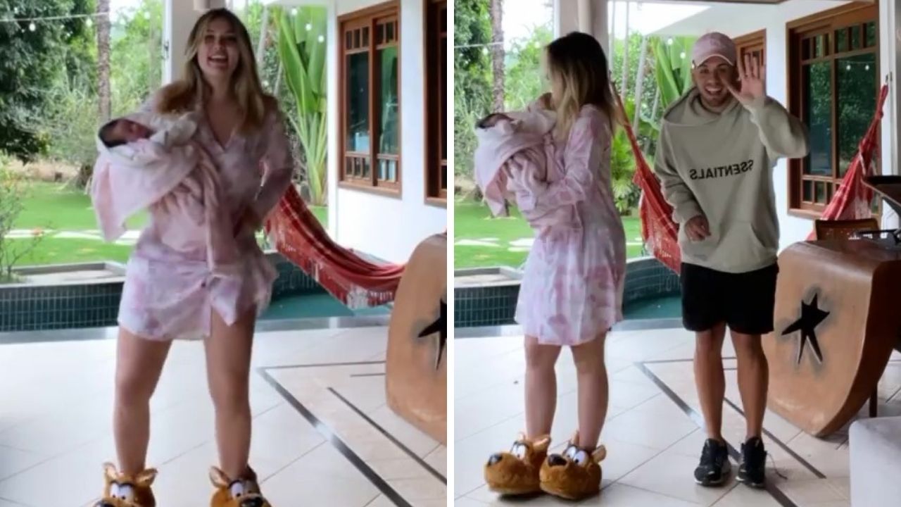 Ao som de música do marido, Virginia Fonseca aparece dançando com a filha recém nascida nos braços e mostra gingado