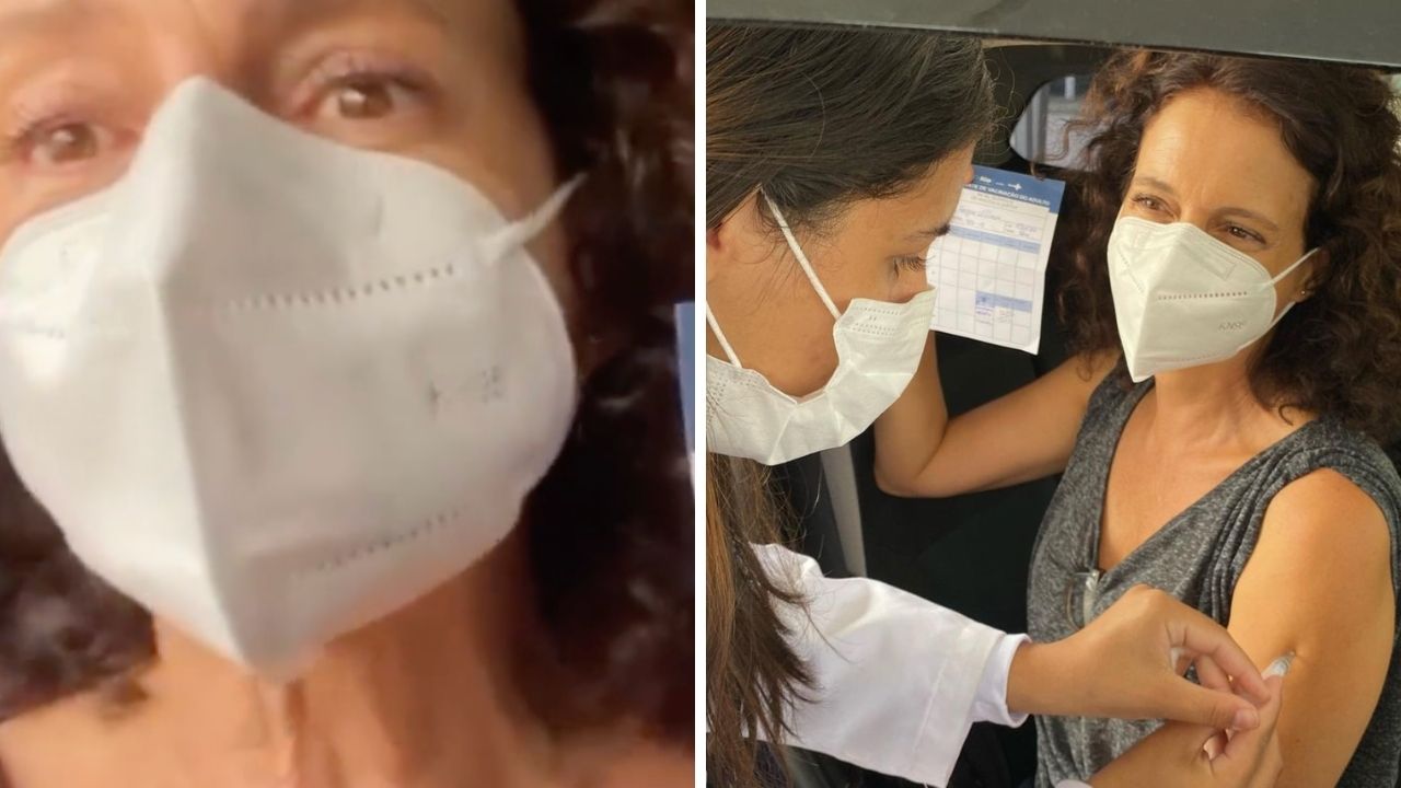 Denise Fraga não contém a emoção e chora ao ser vacinada contra a Covid-19: “Viva quem se importa com os outros”