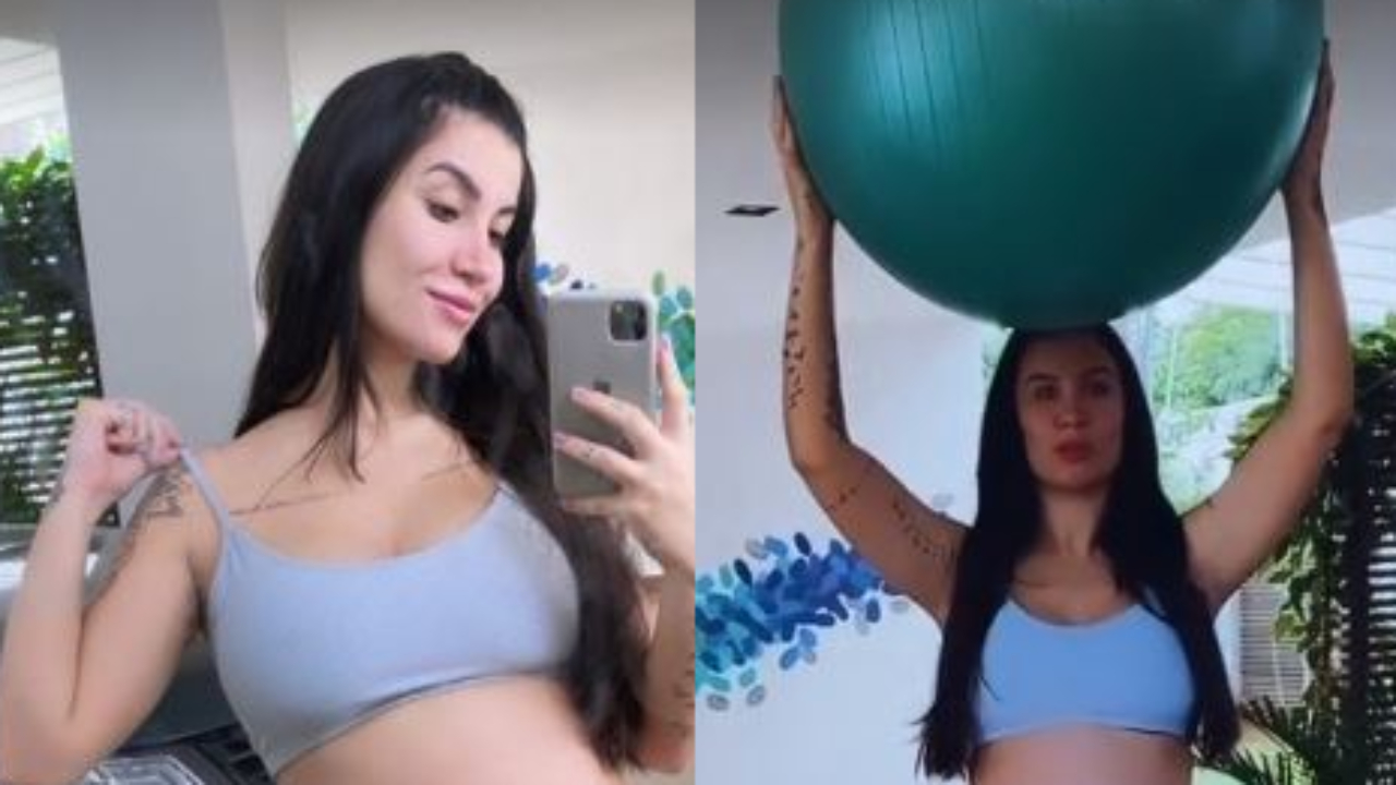 No sétimo mês, ex-BBB Bianca Andrade mostra rotina de exercícios e tamanho do barrigão impressiona: “Gigante!”