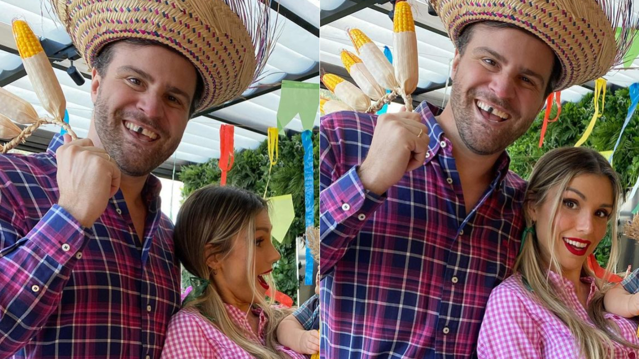Filho de Flávia Viana rouba a cena ao surgir vestido de caipira no aniversário de nove meses: ”Lindo”