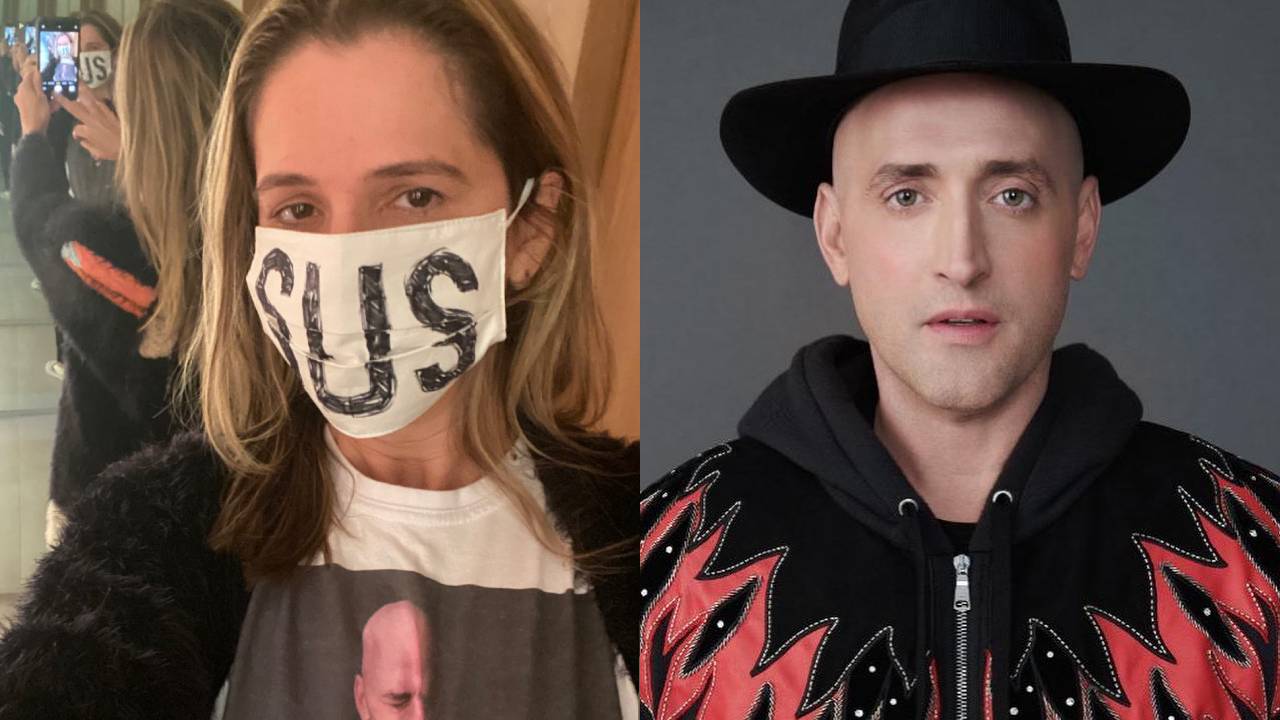 Tocante! Ingrid Guimarães usa camiseta com foto de Paulo Gustavo ao tomar vacina contra a Covid-19 no RJ