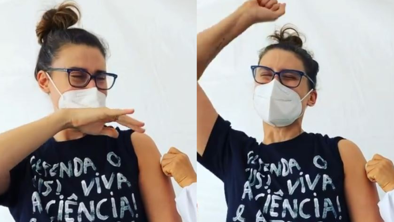 Paola Carosella chora ao receber primeira dose de imunizante contra a Covid-10 e reforça: “A vacina salva vidas!”