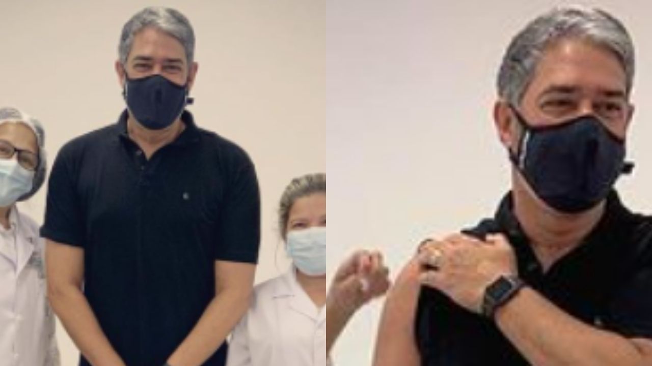 Aos 57 anos, William Bonner recebe vacina contra Covid-19 e solta o verbo sobre autoridades: “A fila ainda é tão longa”