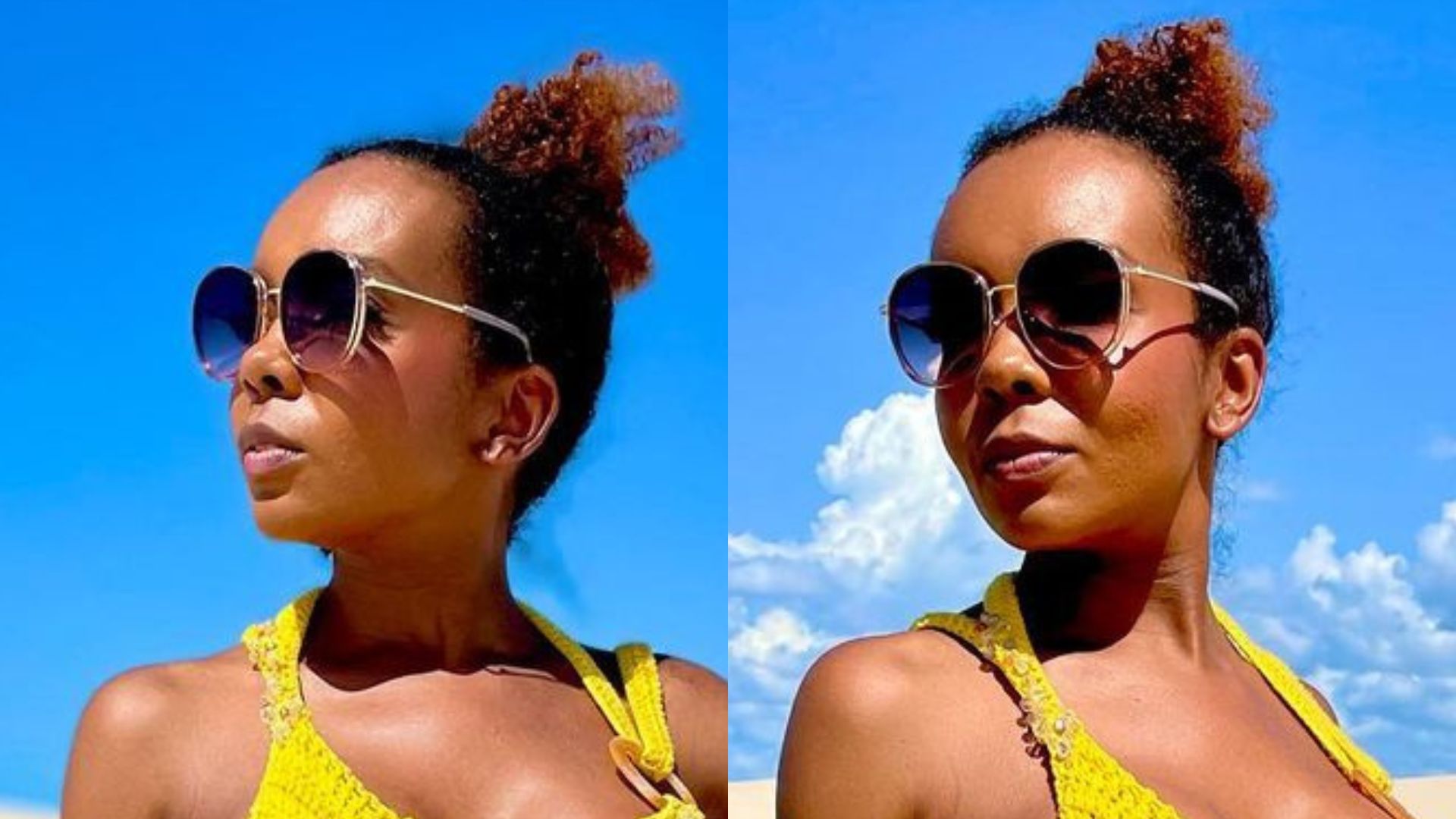 Ex-BBB Thelma Assis ostenta corpão na praia e causa com seios fartos: “Musa”