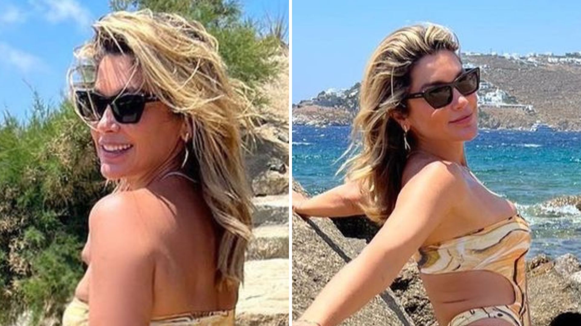 Aos 48 anos, Flávia Alessandra empina bumbum turbinado de maiô: “Deusa grega”