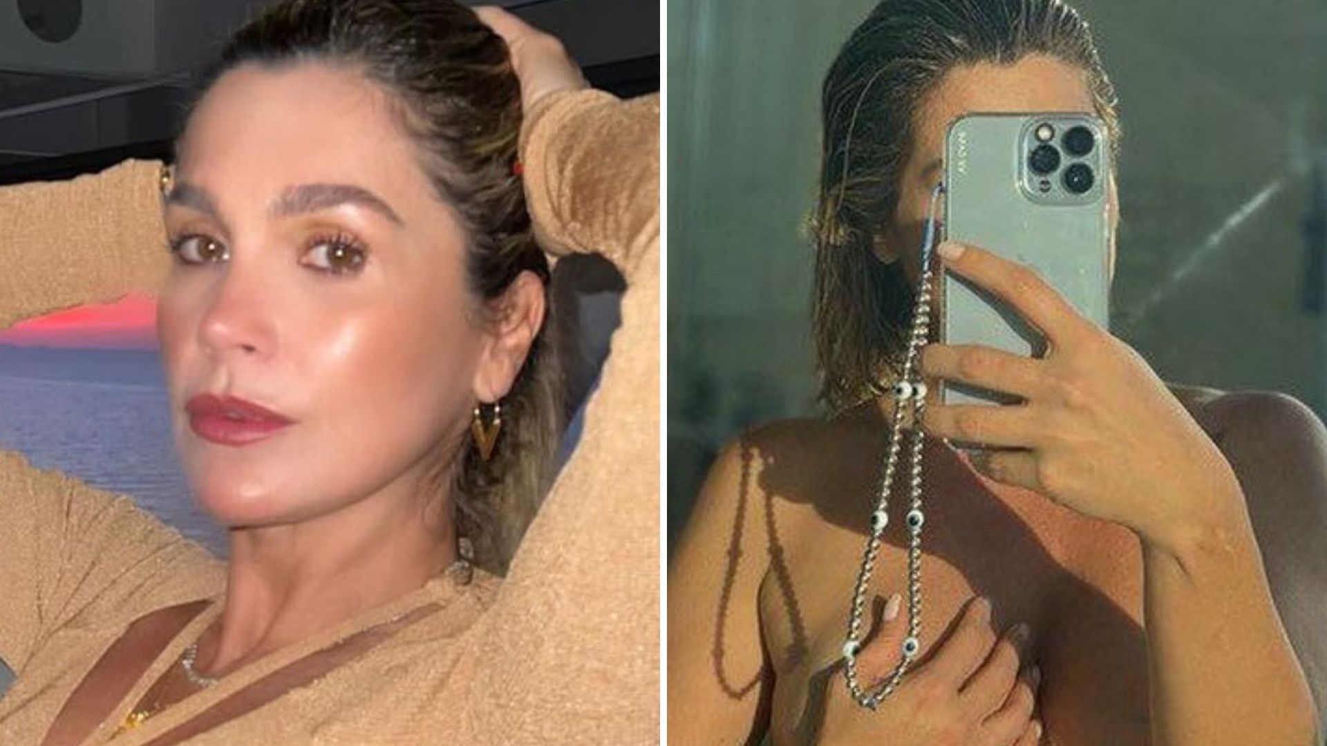 Saindo do banho, Flávia Alessandra se clica nua e quase mostra tudo: “Monumento”