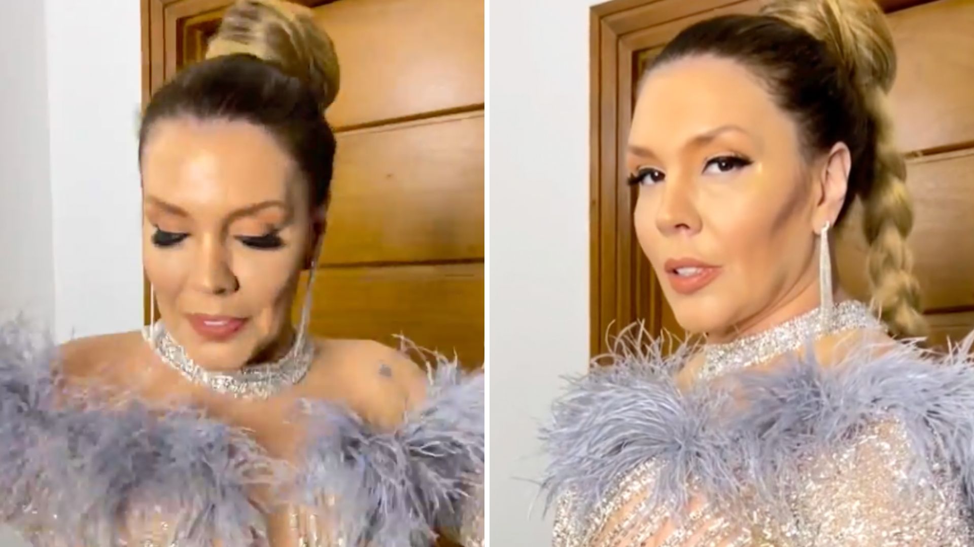 Esbanjando sensualidade, Simony rouba a cena em casamento com vestido bordado a mão