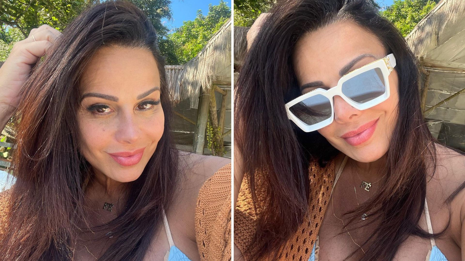 Grávida, Viviane Araújo dá close em decote avantajado de biquíni: “Divina”