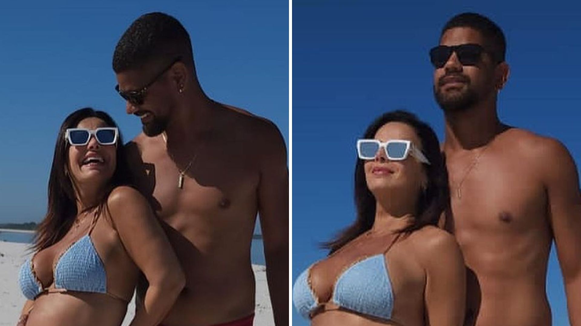 Vai nascer! Viviane Araújo exibe barrigão ao posar de biquíni com o marido: “Minha família”