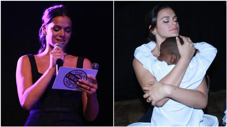Bruna Marquezine se emociona em evento com crianças refugiadas