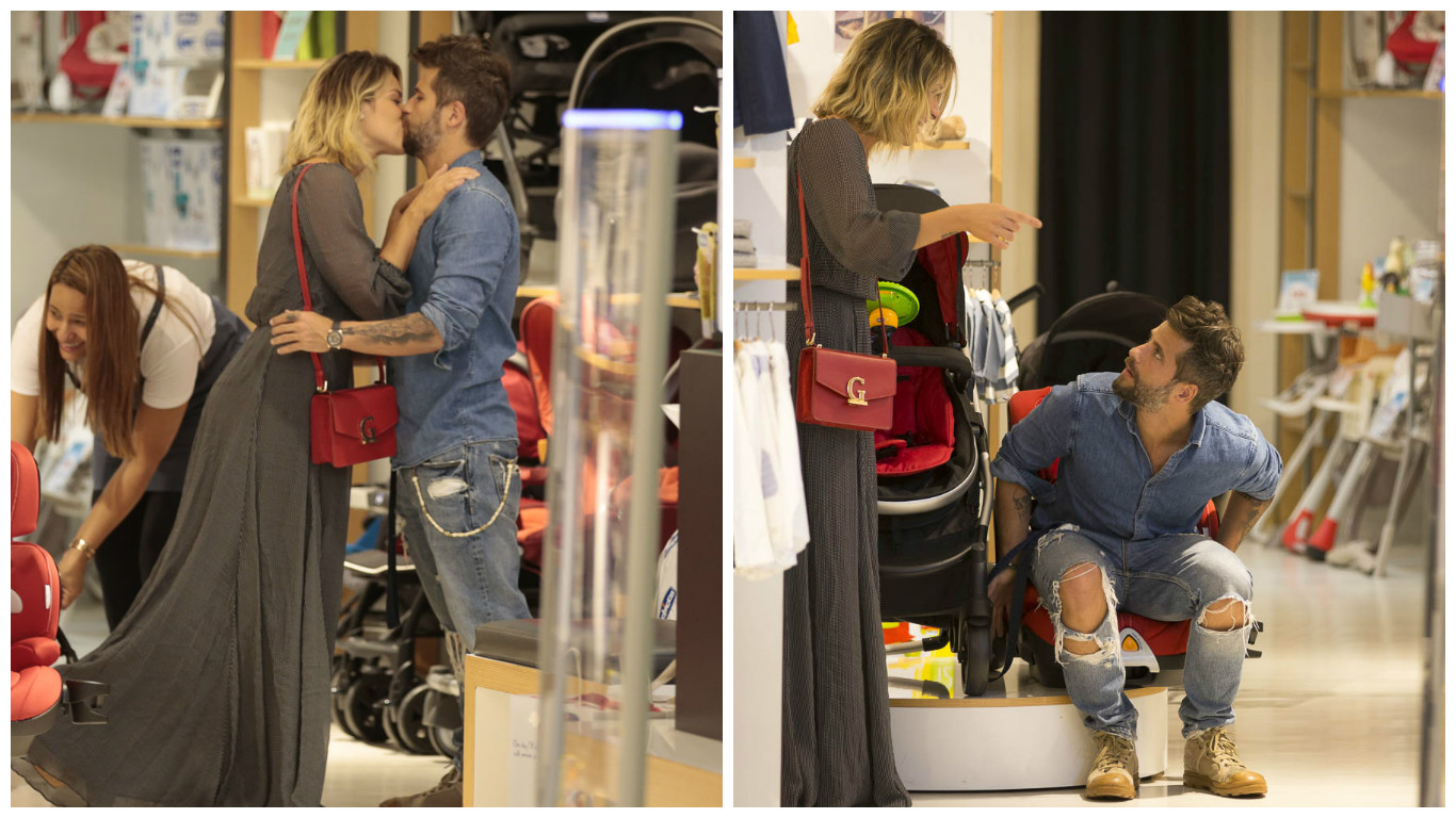 Bruno Gagliasso e Giovanna Ewbank fazem compras para a filha Titi