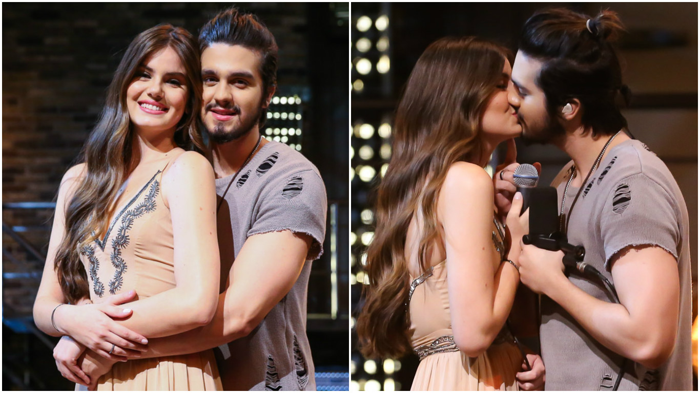 Luan Santana e Camila Queiroz se beijam durante gravação do DVD dele