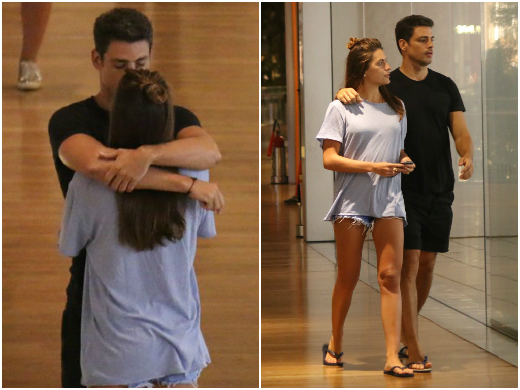 Cauã Reymond e Mariana Goldfarb beijam muito durante passeio