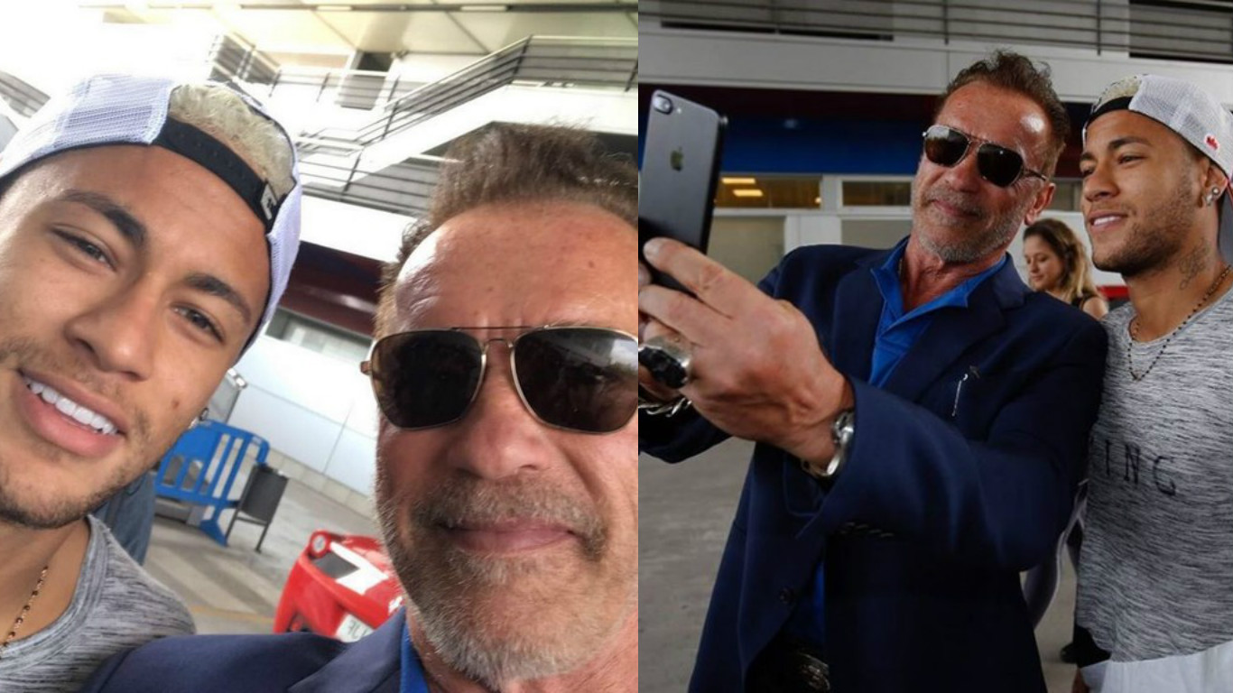 Neymar e Arnold Schwarzenegger fazem selfie juntos