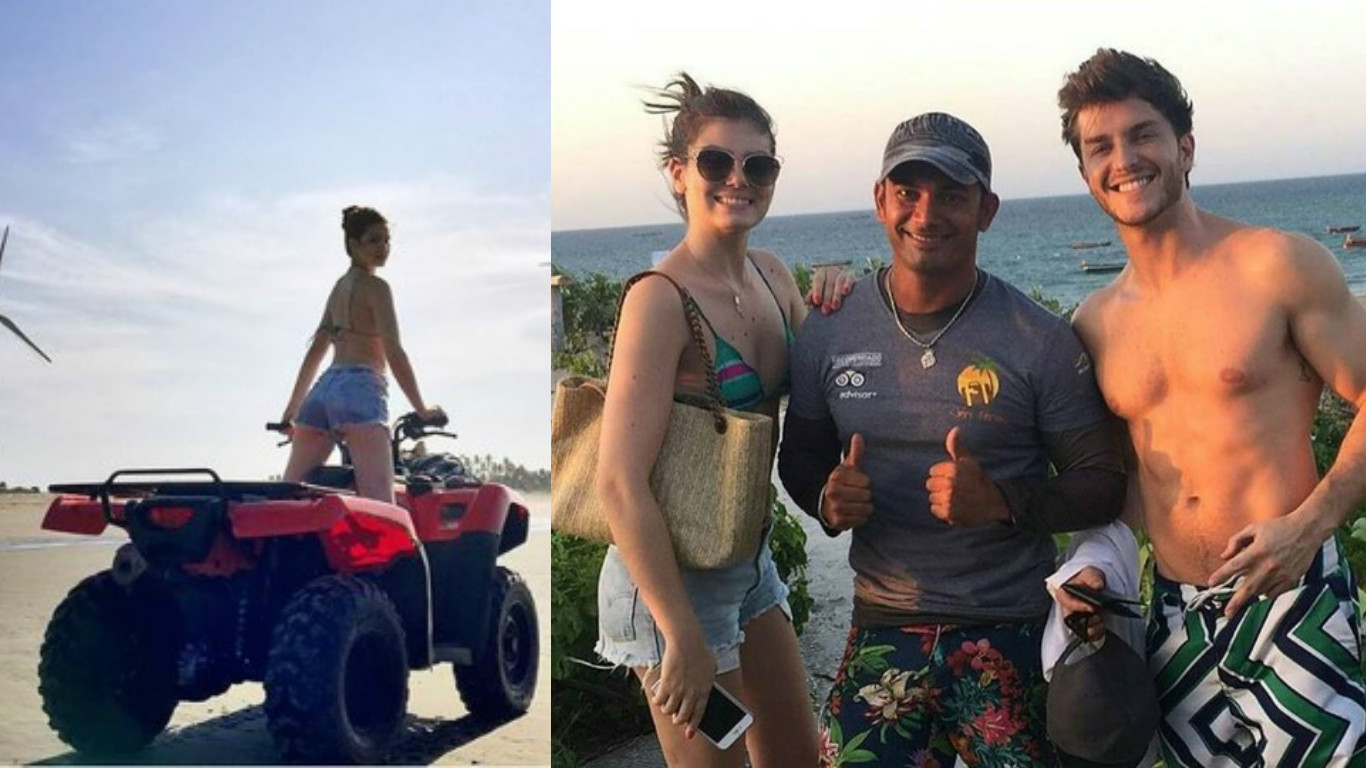 Camila Queiroz e Klebber Toledo curtem as praias do Ceará
