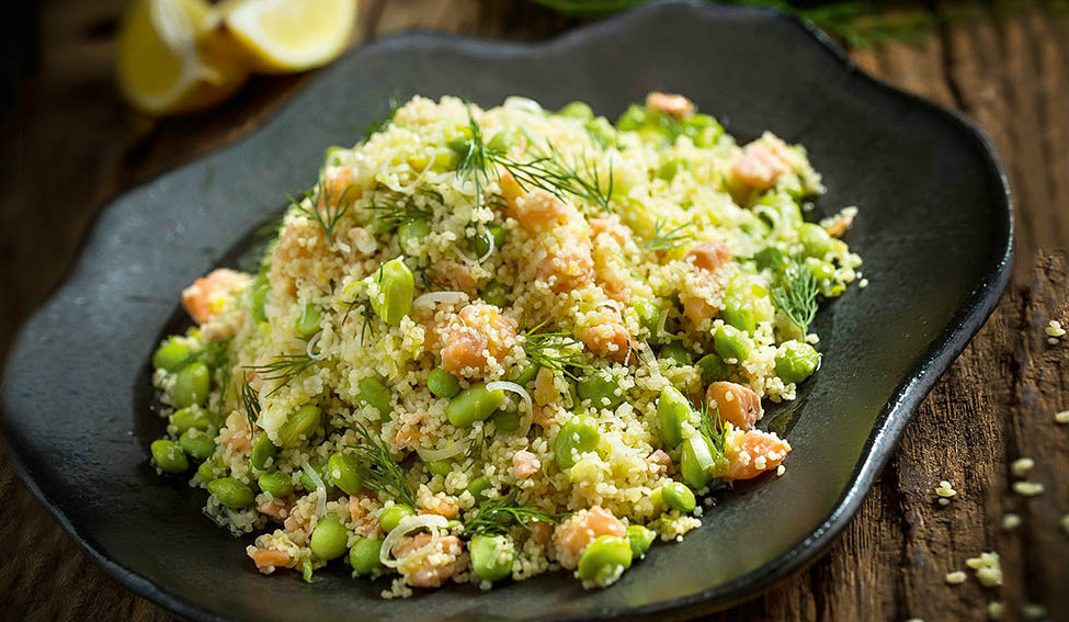 Dica de domingo: Cuscuz marroquino com salmão e edamame