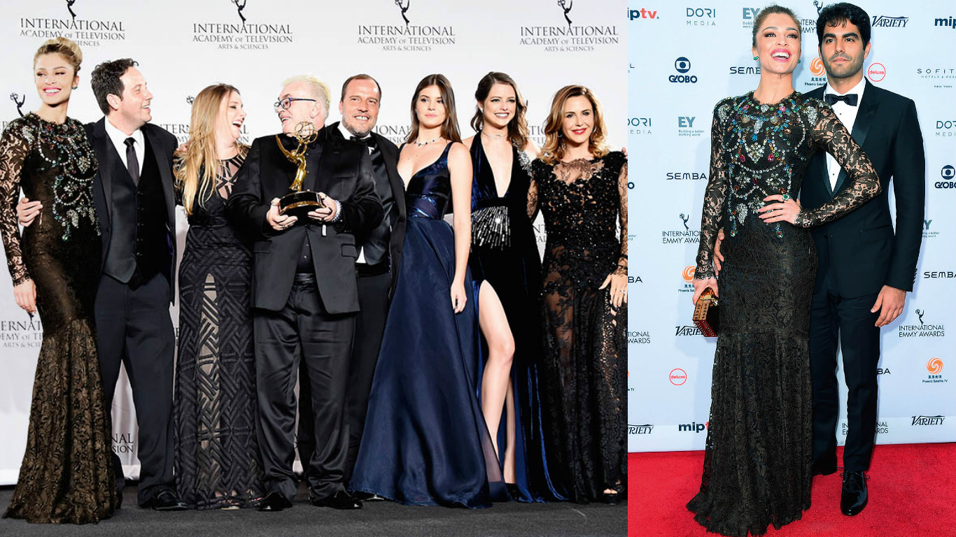 Grazi Massafera encanta no Emmy Internacional, ao lado do novo namorado, Patrick Bulus