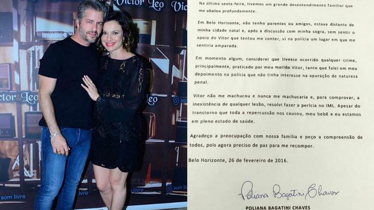 Poliana, mulher de Victor, defende o cantor em nota de esclarecimento