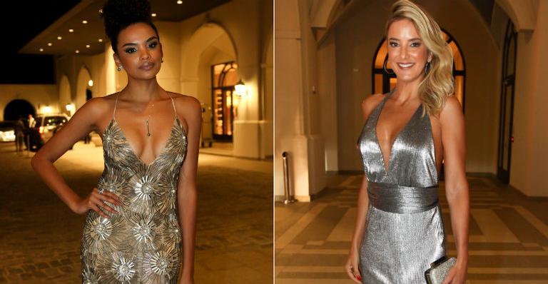 Famosas investem em looks metalizados para festa de luxo em São Paulo