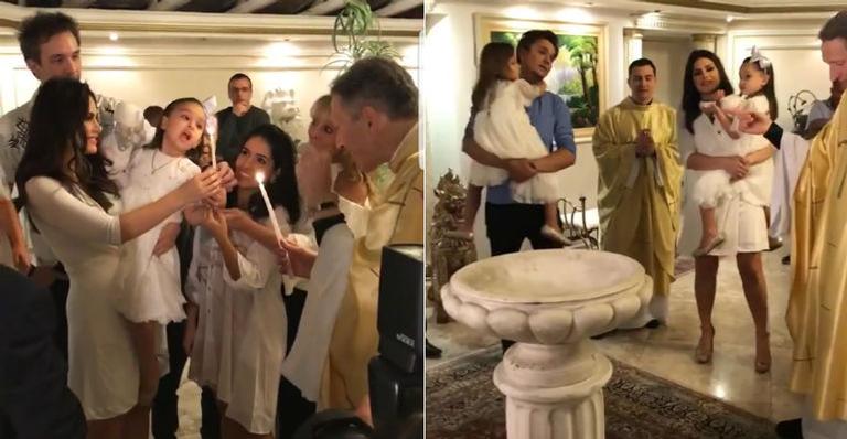 Natália Guimarães celebra o batismo das filhas, Maya e Kiara