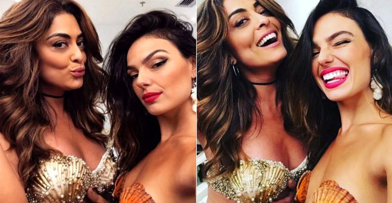 Juliana Paes adere ao sereismo e posa ao lado de Isis Valverde com conchas nos seios