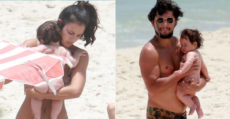Yanna Lavigne e Bruno Gissoni curtem praia com Madalena
