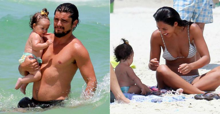 Bruno Gissoni e Yanna Lavigne curtem dia na praia com a filha